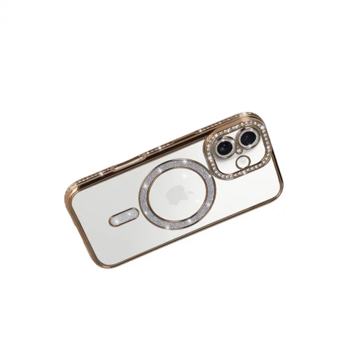 Apple İphone 17 Joke Simli Magneticsafe Kılıf - Gold