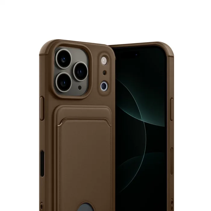Apple İphone 17 Pro Max Kelvin Kartvizitli Silikon - Kahverengi