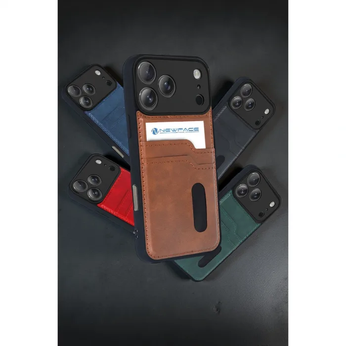 İphone 17 Pro Sara Kartvizitli Deri Kılıf - Yeşil