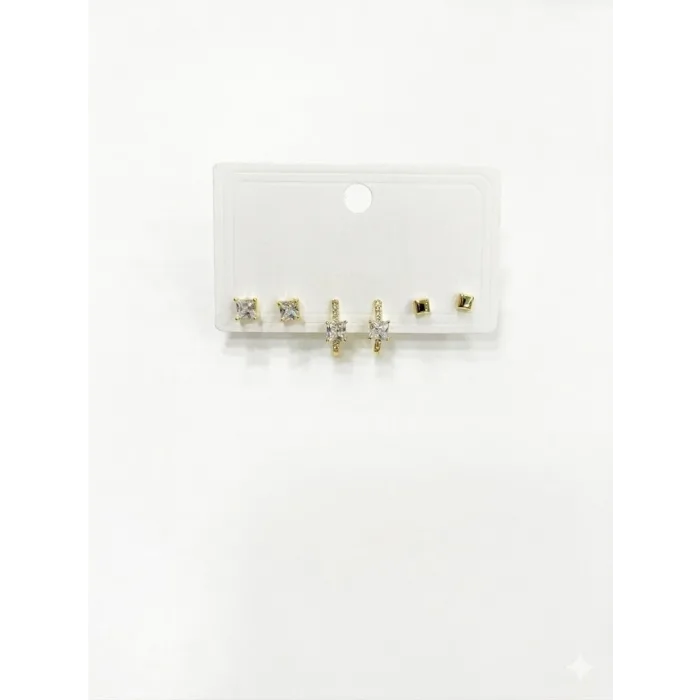   Zirkon Taşlı Pirinç Altılı  Kombin Küpe - Kp00572