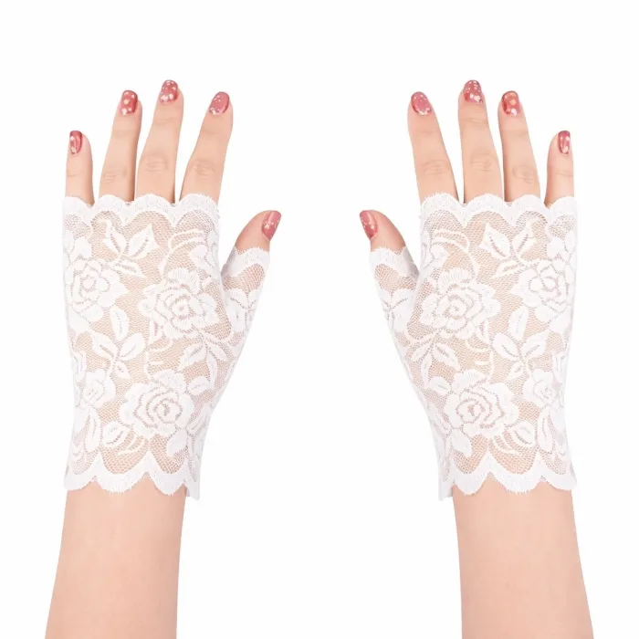 Beyaz Dantel Parmaksız Kısa Eldiven