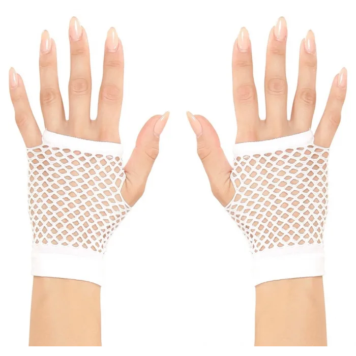 Beyaz Renk Kısa Boy Fileli Örgü Eldiven