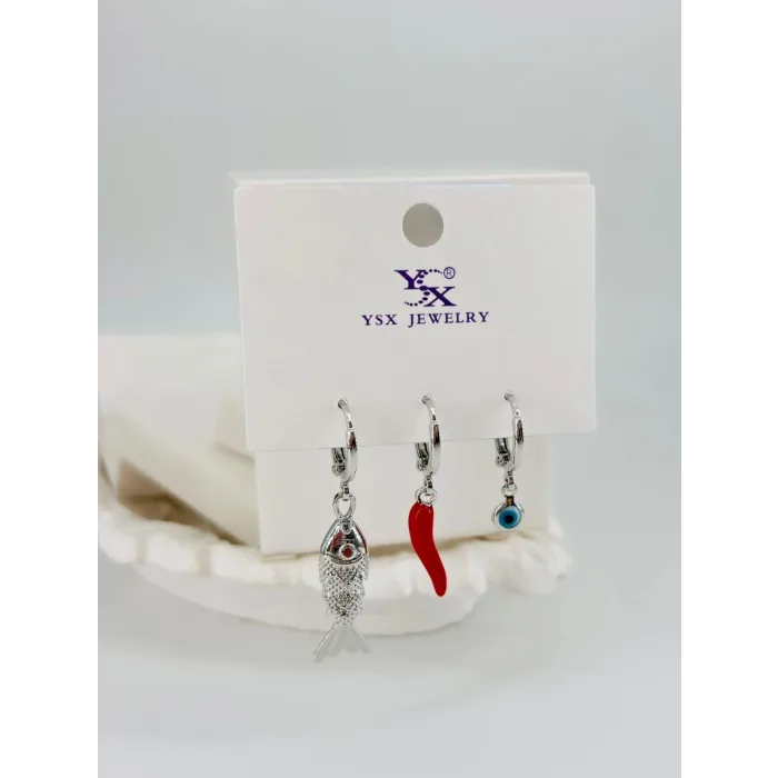 Biber Detaylı Üçlü Kombin Küpe - Kp00542