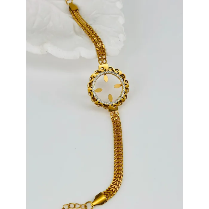 Zirkon Taşlı Çelik Çelik Bileklikler 17 + 4 Cm  - Kbl0360