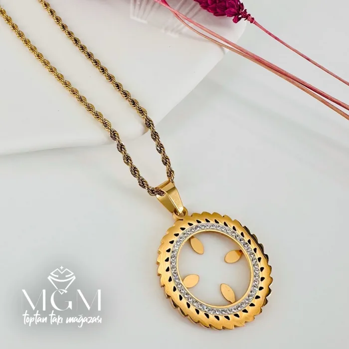 Zirkon Taşlı Çelik Çelik Kolye 40+5 Cm - Kl0196