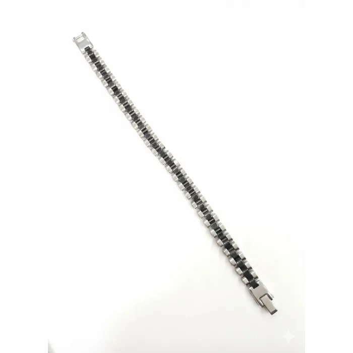 Rodyum-siyah Çelik  Erkek Çelik Bileklik Boy 21.5 Cm / En 0.9 Mm  - Ebl0049