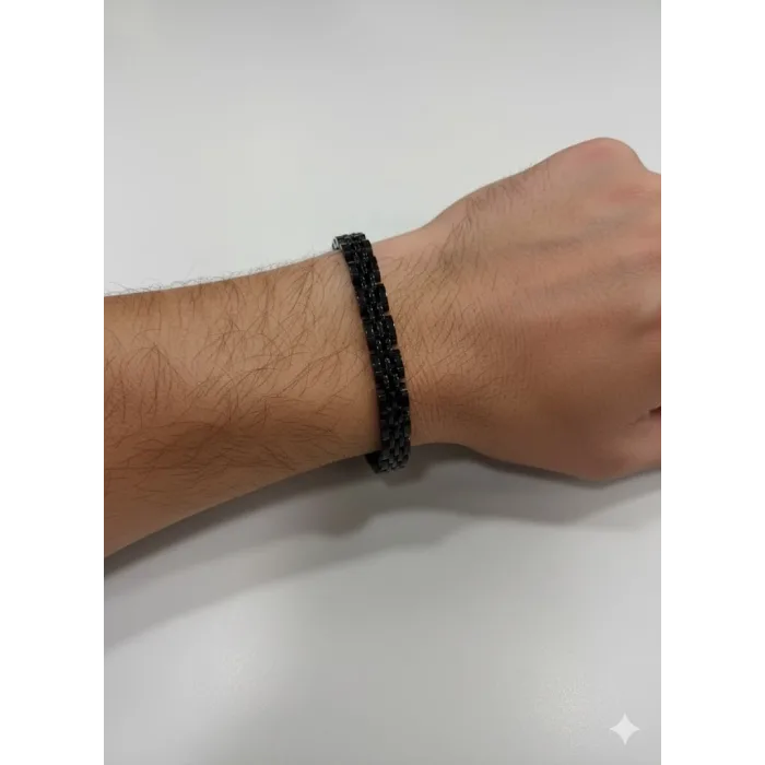 Siyah Çelik  Erkek Çelik Bileklik Boy 21.5 Cm / En 0.6 Mm  - Ebl0077