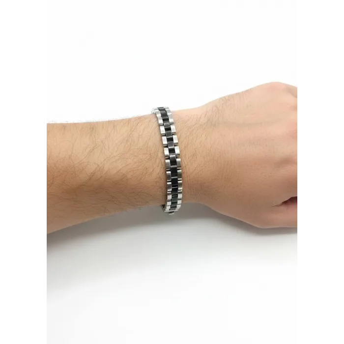 Rodyum-siyah Çelik  Erkek Çelik Bileklik Boy 21.5 Cm / En 0.9 Mm  - Ebl0049