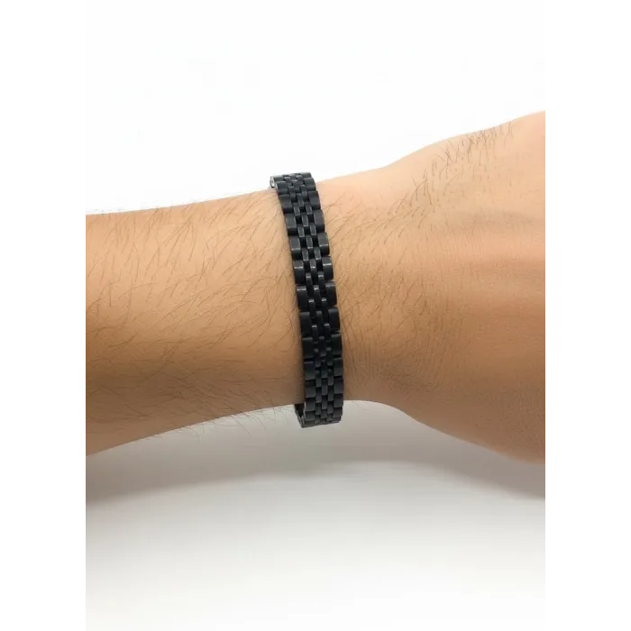 Siyah Çelik  Erkek Çelik Bileklik Boy 21.5 Cm / En 1.0 Cm  - Ebl0066
