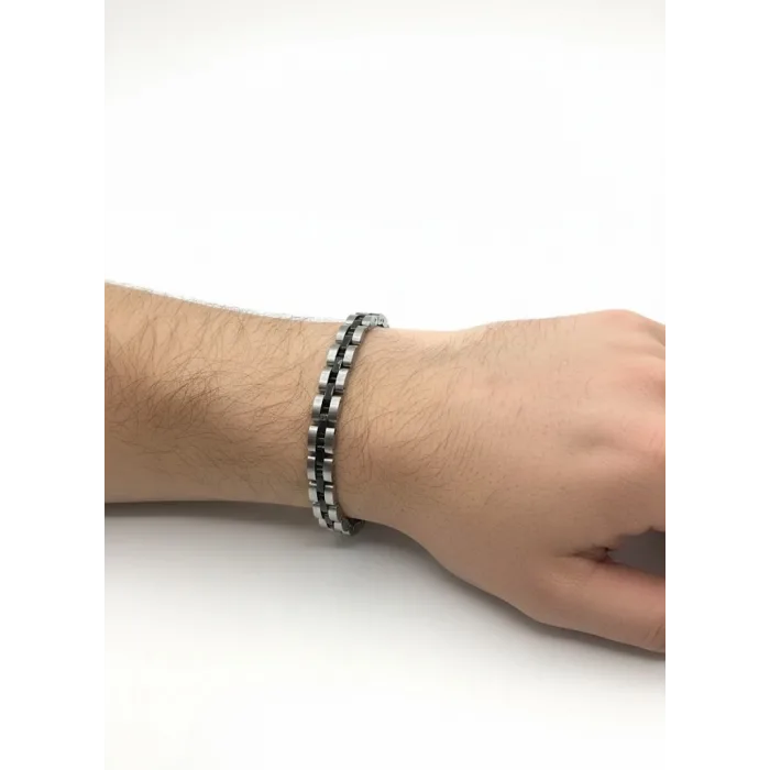 Rodyum-siyah Çelik  Erkek Çelik Bileklik Boy 21.5 Cm / En 0.6 Mm  - Ebl0047