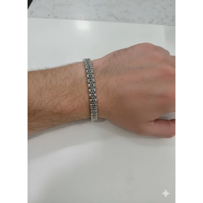 Rodyum Çelik  Erkek Çelik Bileklik Boy 21.5 Cm / En 0.8 Mm  - Ebl0037