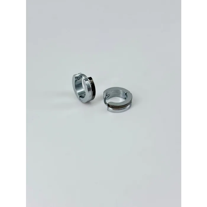 Rodyum Ve Siyah  Çelik Erkek Küpe Çap (9 Mm) Kalınlık (4 Mm) - Ekp0007