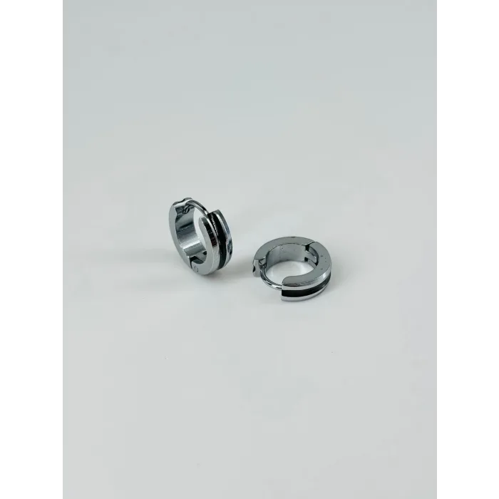 Rodyum Ve Siyah  Çelik Erkek Küpe Çap (9 Mm) Kalınlık (4 Mm) - Ekp0008