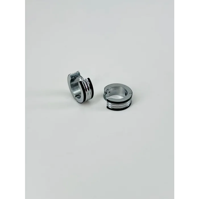 Rodyum Ve Siyah Çelik Erkek Küpe Çap (9 Mm) Kalınlık (5 Mm) - Ekp0009