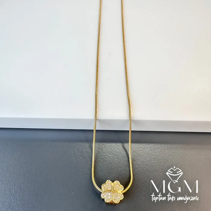 Zirkon Taşlı Zincir Çelik Uç Kısmı Pirinç Kolyeler 40 + 5 Cm Uzatma Payı - Kl0108