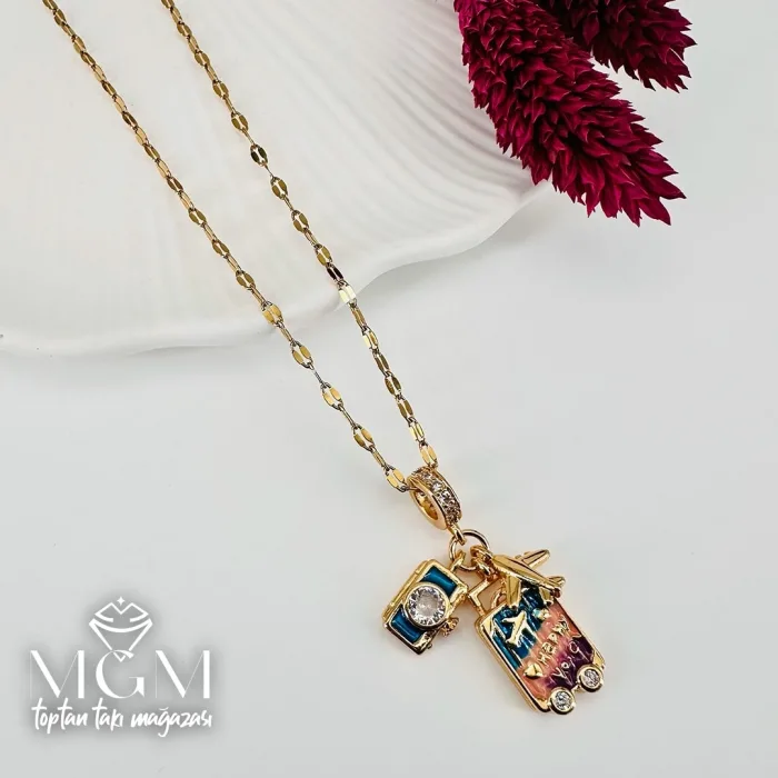 Çelik Mineli Zirkon Taşlı Kolye - Kl0241