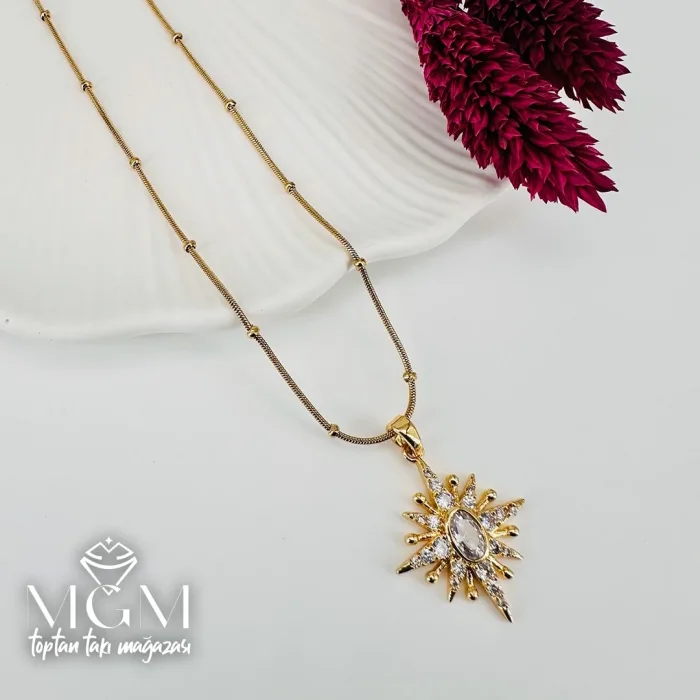 Zirkon Taşlı Zincir : Çelik Çelik Kolye 40+5 Cm - Kl0228