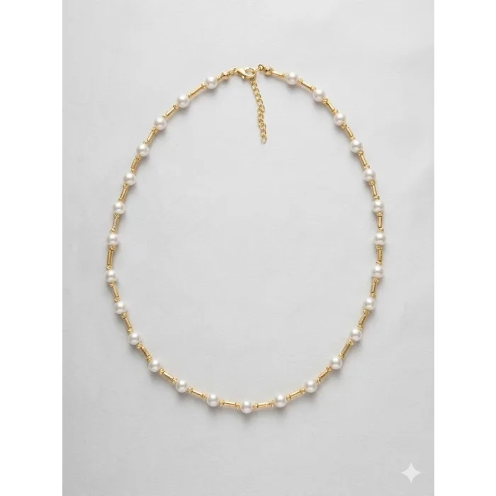 Beyaz Cam İnci  Kolyeler 40+5 Cm  - Kl0305