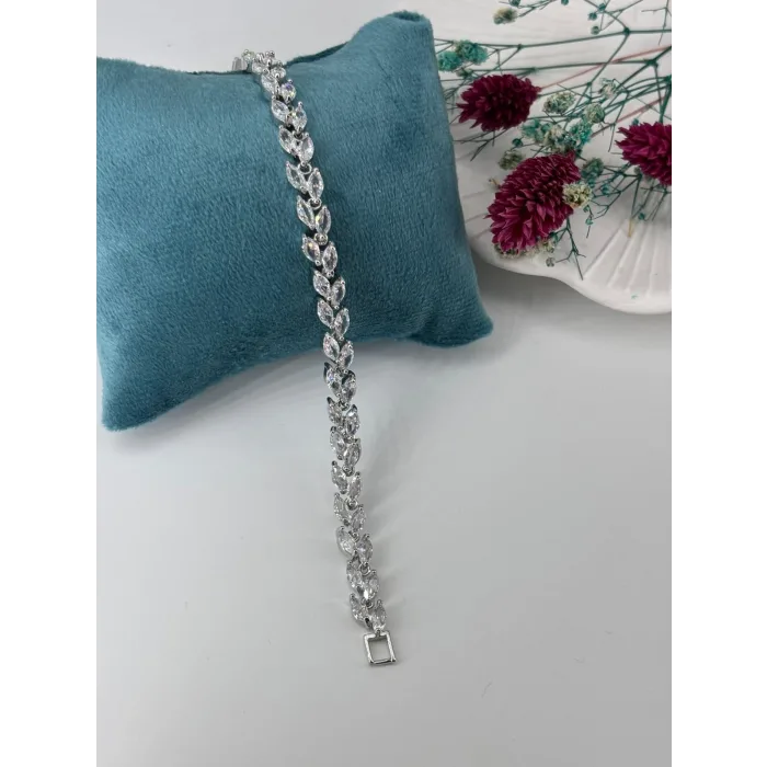 Rodyum Zirkon Taşlı Pirinç Zirkon Bileklikler 18 Cm  - Kbl0282