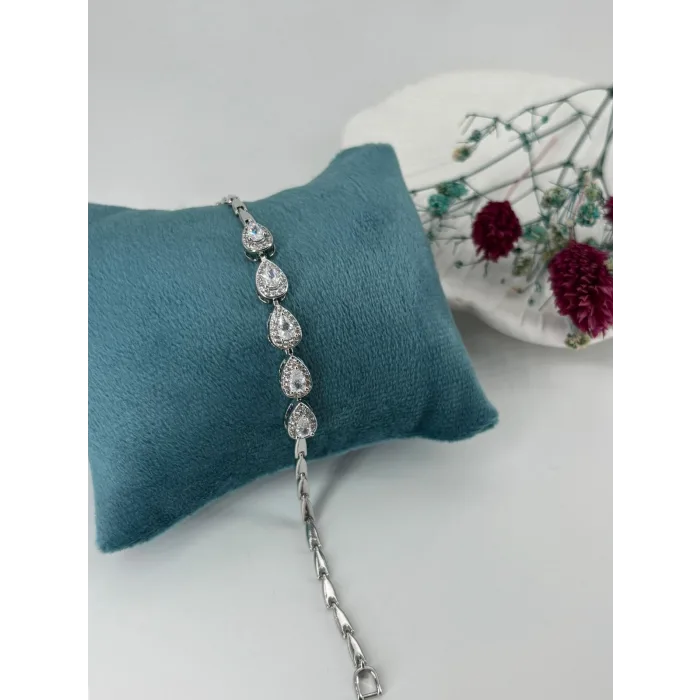 Rodyum Zirkon Taşlı Pirinç Zirkon Bileklikler 19 Cm  - Kbl0298
