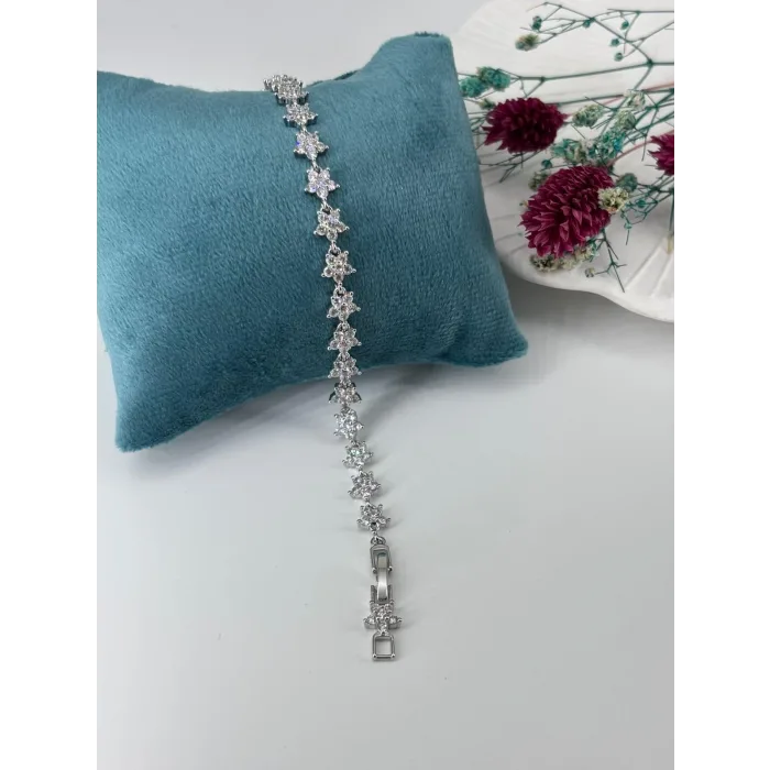 Rodyum Zirkon Taşlı Pirinç Zirkon Bileklikler 18+2 Cm  - Kbl0285