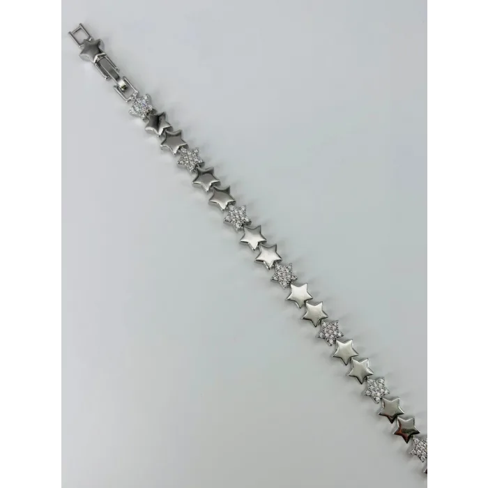 Rodyum Zirkon Taşlı Pirinç Bileklikler 17+2 Cm  - Kbl0370