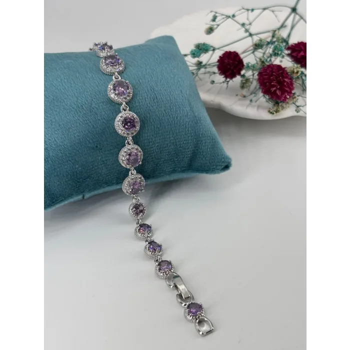 Rodyum Zirkon Taşlı Pirinç Zirkon Bileklikler 18+2 Cm  - Kbl0296