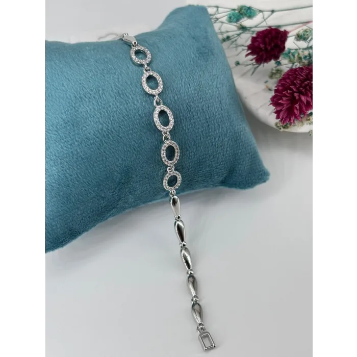 Rodyum Zirkon Taşlı Pirinç Zirkon Bileklikler 19 Cm  - Kbl0290