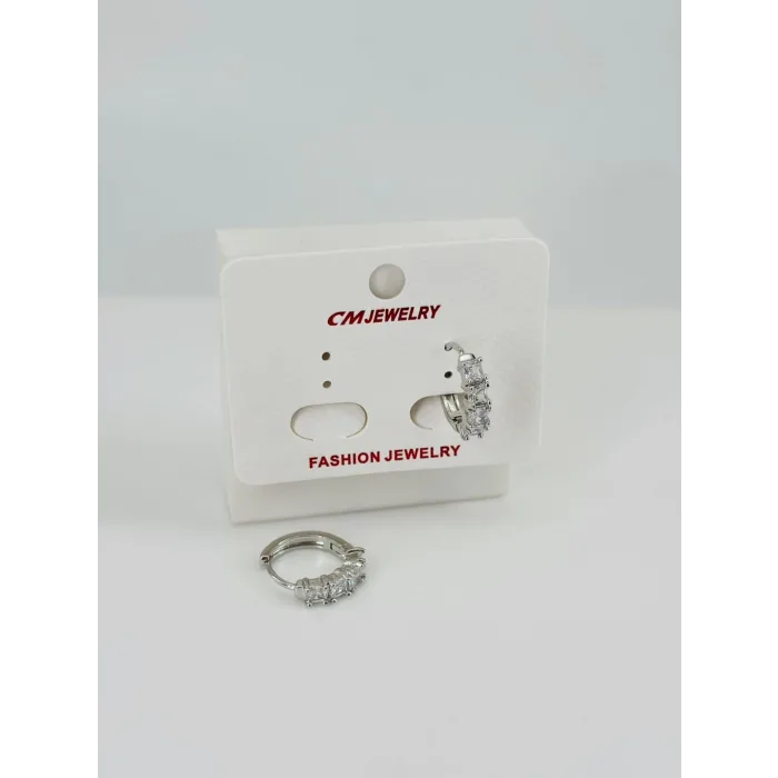 Rodyum Zirkon Taşlı Pirinç Küpeler - Kp00511