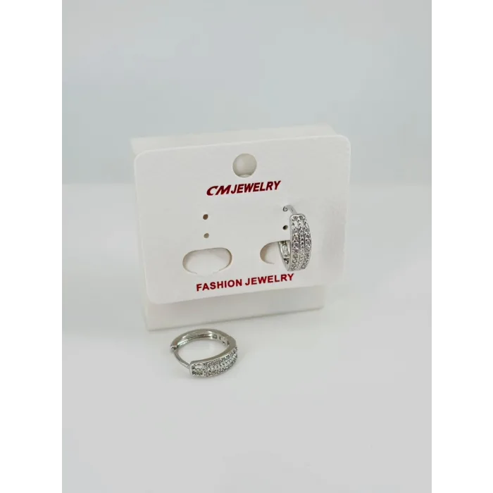 Rodyum Zirkon Taşlı Pirinç Küpeler - Kp00521