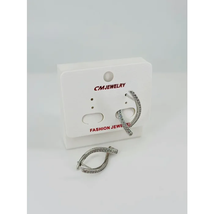 Rodyum   Zirkon Taşlı Pirinç Küpeler - Kp00455