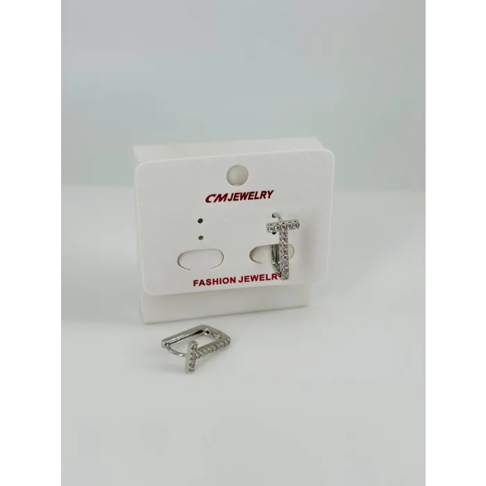 Rodyum Zirkon Taşlı Pirinç Küpeler - Kp00504