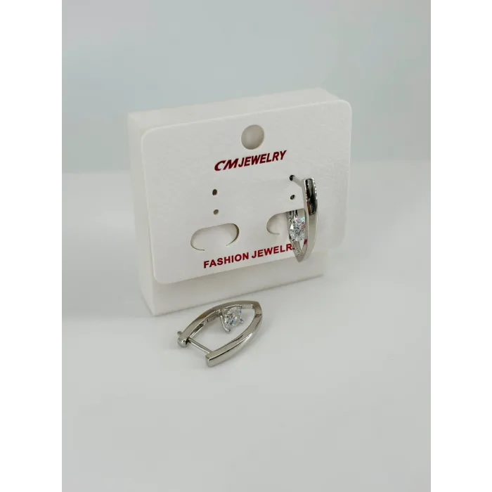 Rodyum Zirkon Taşlı Pirinç Küpeler - Kp00485