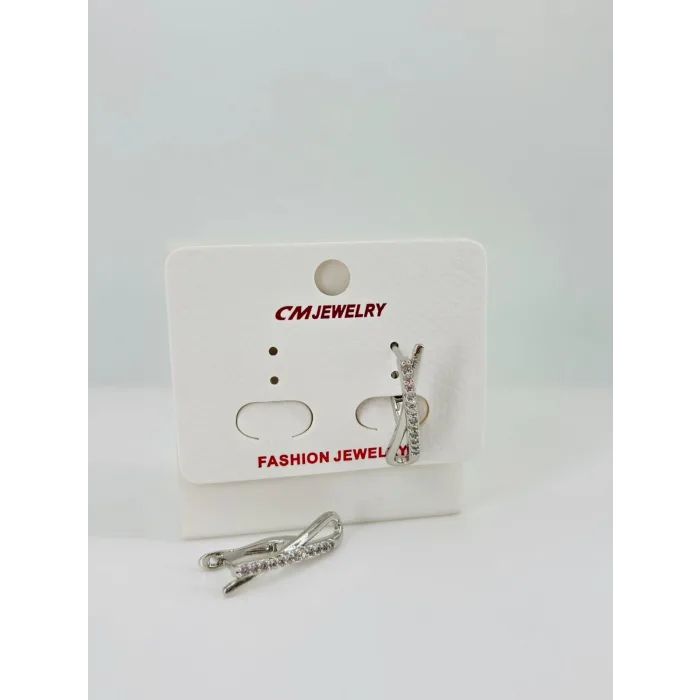 Rodyum Zirkon Taşlı Pirinç Küpeler - Kp00501