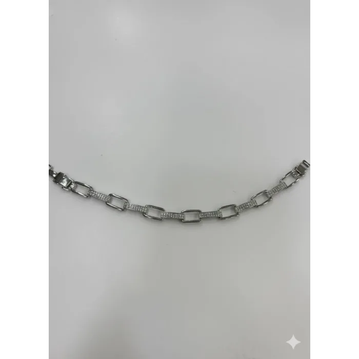 Rodyum Zirkon Taşlı Pirinç Cm Bileklik 17+2 Cm  - Kbl0440