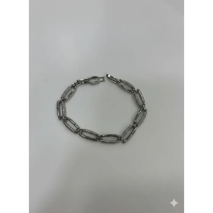 Rodyum Zirkon Taşlı Pirinç Cm Bileklik 17+2 Cm  - Kbl0439