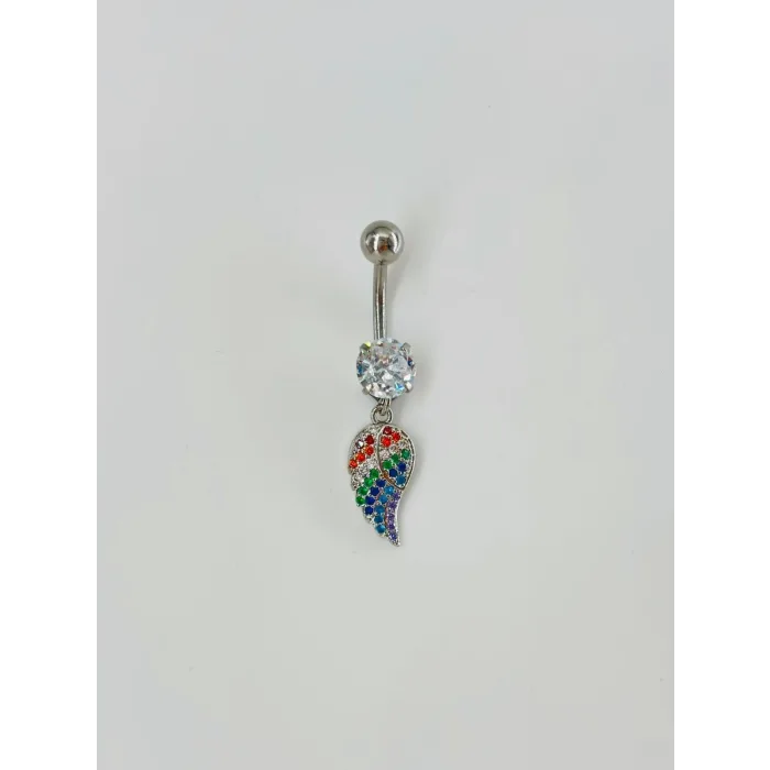 Çok Renkli Melek Kanadı Sallantılı Göbek Piercing - Pg0073