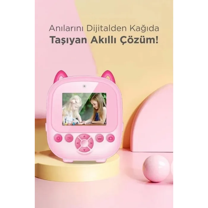 Dijital Video Fotoğraf App Destekli Çocuk Kamerası Termal Resim Kağıt Baskılı Yazıcı Pembe