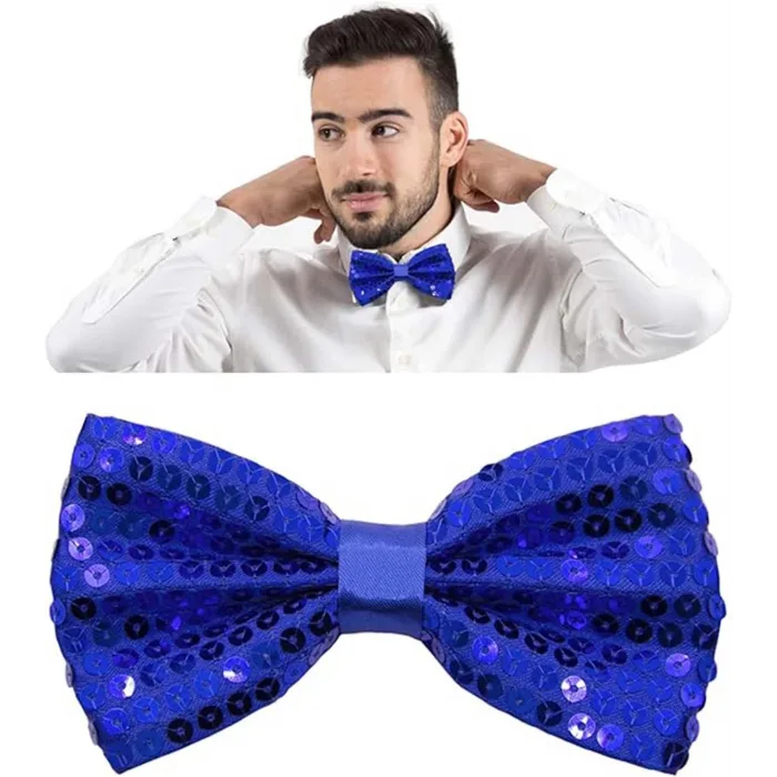 Gece Işıltısı Mavi Payetli Pullu Papyon 7x2 Cm