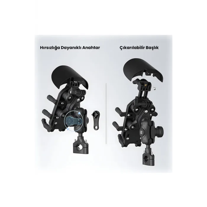 Gidon Bağlantılı Güneş Ve Yağmur Korumalı 360° Derece Ayarlanabilir Motosiklet Bisiklet Telefon Tutucu
