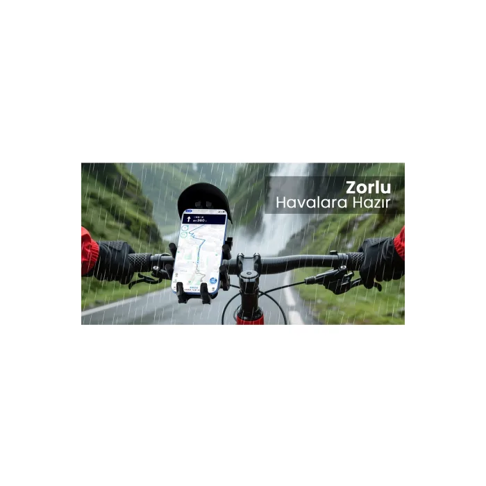 Gidon Bağlantılı Güneş Ve Yağmur Korumalı 360° Derece Ayarlanabilir Motosiklet Bisiklet Telefon Tutucu
