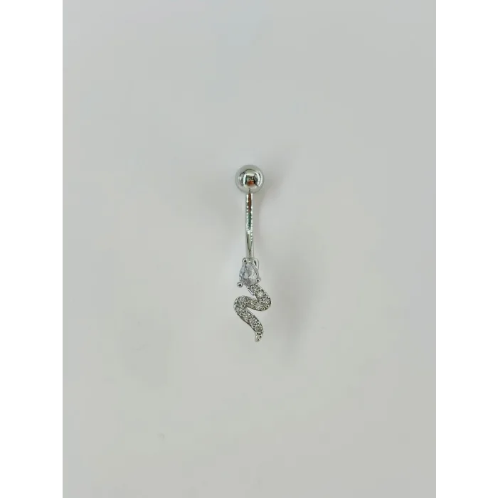 Rodyum Zirkon Taşlı Çelik Göbek Bar Uzunluğu : 13 Mm / Bar Kalınlığı 1.41 Mm /  - Pg0031
