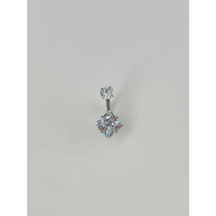 Rodyum Zirkon Taşlı Çelik Göbek - Pg0049