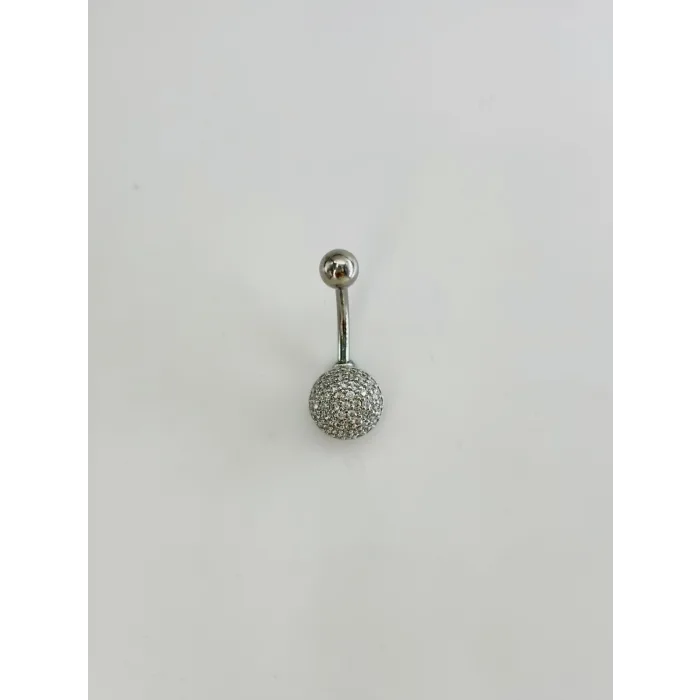 Rodyum Zirkon Taşlı Çelik Göbek Bar Uzunluğu : 13 Mm / Bar Kalınlığı 1.41 Mm /  - Pg0131