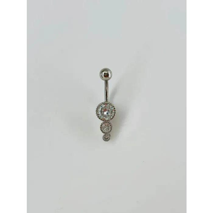Rodyum Zirkon Taşlı Bar Ve Top: Çelik Göbek - Pg0036