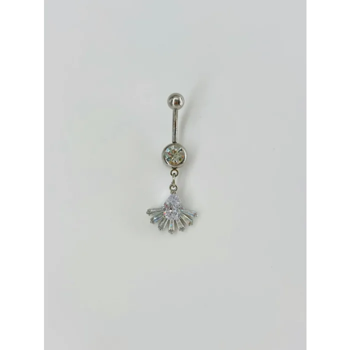 Rodyum Zirkon Taşlı Çelik Göbek Bar Uzunluğu : 13 Mm / Bar Kalınlığı 1.41 Mm /  - Pg0071