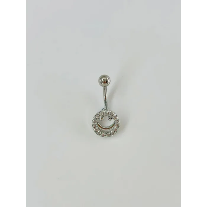 Rodyum Zirkon Taşlı Çelik Göbek Bar Uzunluğu : 13 Mm / Bar Kalınlığı 1.41 Mm /  - Pg0030