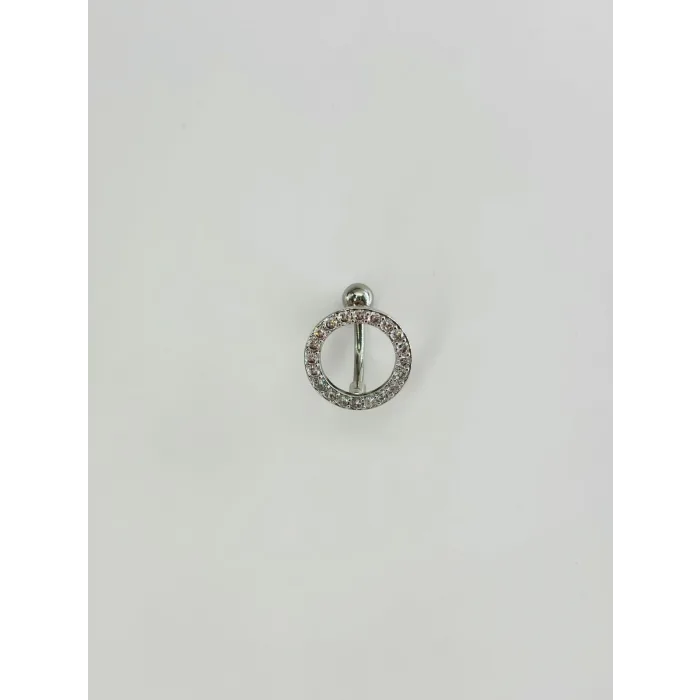 Rodyum Zirkon Taşlı Çelik Göbek Bar Uzunluğu : 13 Mm / Bar Kalınlığı 1.41 Mm /  - Pg0105