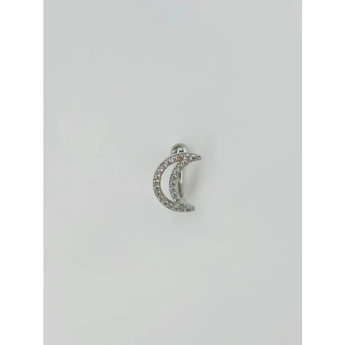 Rodyum Zirkon Taşlı Çelik Göbek Bar Uzunluğu : 13 Mm / Bar Kalınlığı 1.41 Mm /  - Pg0116