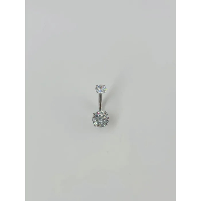 Rodyum Zirkon Taşlı Çelik Göbek - Pg0034